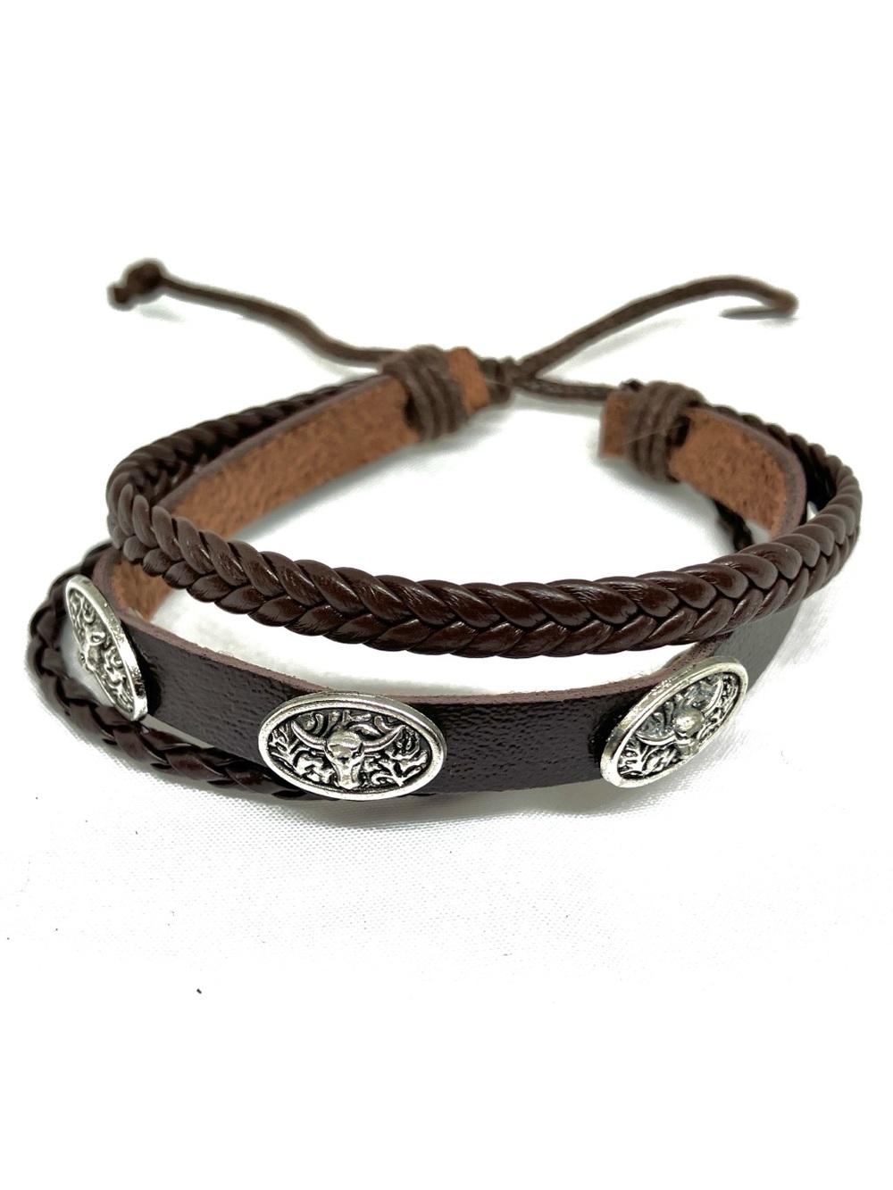 Brown Multi-Strand Leather Bracelet with Silver Accent NWOT